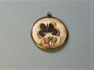 Lovely Antique Victorian Double Sided Butterfly Hair Mourning Pendant,  Gold Tone