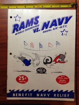 1952 Los Angeles Rams World Champions Vs Navy Football Program Benefit Relief