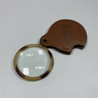 Vintage Magnifying Glass Leather Case Pocket Size 2” Made In Japan