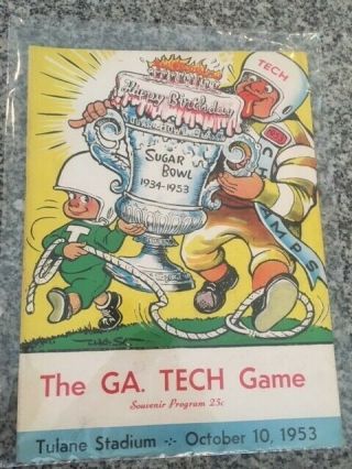 Rare Vintage 1953 Tulane Green Wave College Football Program Vs Ga Tech
