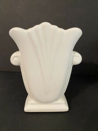Vtg.  1999 Royal Haeger White Fan Vase Art Deco Style
