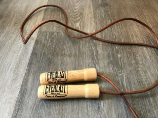 Vintage Everlast Champion Leather Jump Rope,  Wood Handles 110 " (9 Ft. ) Long Rope