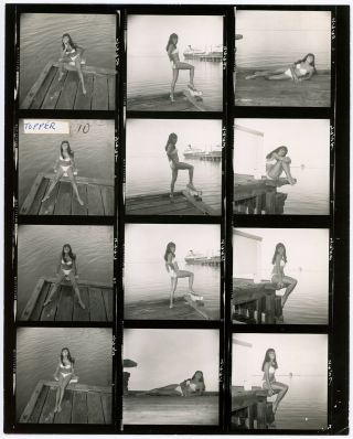 Vintage Bunny Yeager 8 " X10 " Contact Sheet Photograph Brunette Bathing Beauty