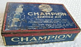 Vintage Champion Spark Plug Service Kit Hinged Tin Storage Box Car Garage