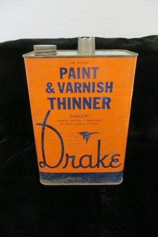 Vintage Drake Paint & Varnish Thinner 1 - Gallon Tin Can - - Goose,  Geese