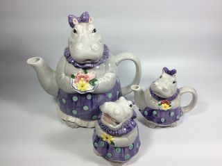 Otagiri Japan Mary Ann Baker Hippo Teapot,  Creamer,  Sugar Needs Spoon