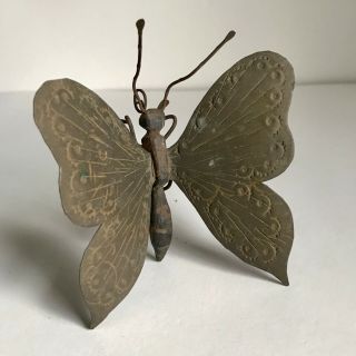 Vintage 4 " Butterfly With Brass Wings Home Decor Garden Ornament
