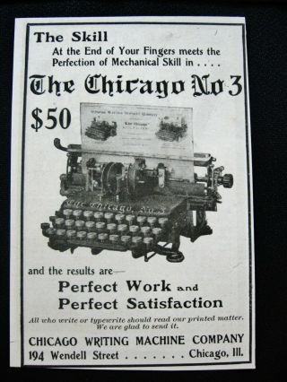 1900s The Chicago Writing Machine Co.  No.  3 Typewriter Vtg Print Ad Gr8office Art