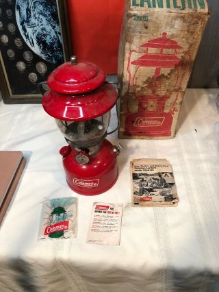 Vintage Red Coleman Lantern 200a Dated 4 - 74 Red Letter Globe
