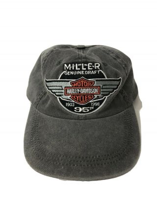 Harley Davidson Vintage Hat 95th Anniversary Miller Draft Gray Strapback