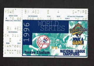 1996 World Series Game 6 Ticket Stub York Yankees Vs Atlanta Braves