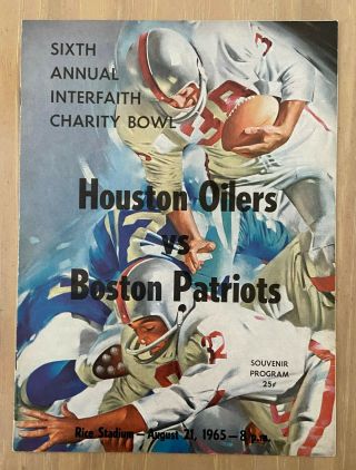 Vintage 1965 Afl Nfl Boston Patriots @ Houston Oilers Football Program @ Rice