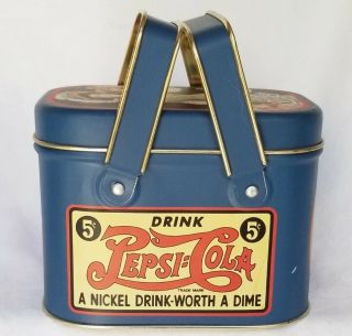 Vintage Pepsi Cola 5 Cents Tin Box Metal W/handles