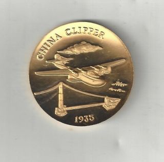 1935 China Clipper Pan Am American Airlines Longines 24k Gold Bronze Medal Coin