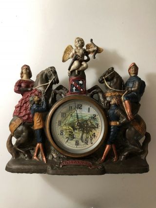 Antique Cast Iron " Romance " Themed Clock Hand Painted Near
