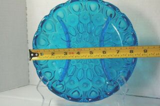 Vintage LE Smith Moon And Stars Blue Glass Divided Relish Plate Dish 8.  5 