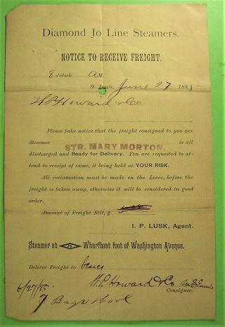 Bill Of Lading,  Steamers,  St.  Louis,  1885,  7 Bag Of Wool On Str.  Mary Morton,
