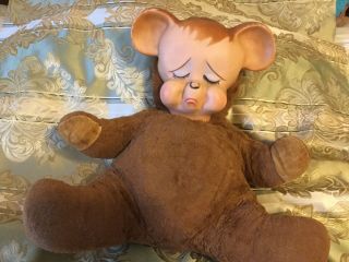 Vintage Knickerbocker Pouting Teddy Bear,  Plush,  With A Rubber Face - 1950 