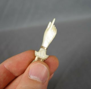 Antique 19th C Victorian Hand Carved Mother of Pearl Figural Hand Pin Brooch 2