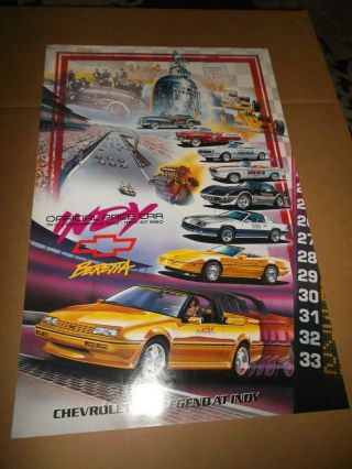 Vintage 1990 Beretta Indy 500 Pace Car Poster 74th Annual Running Jon Moss Owned