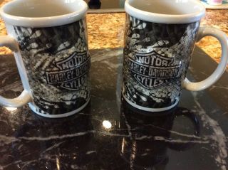 Harley Davidson Coffee Mugs Set Of 2 Gray W/ Black Snake Graphics 3d