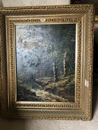 Vintage Oil Painting Signed By Artist & Named”stream In The Woods” Antique