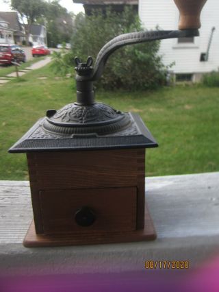 Vtg.  Wood And Cast Iron Hand Crank Coffee Grinder