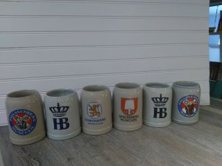 Various Vintage German Ceramic Beer Steins 1/2 L Stoneware Salt Glaze (set Of 6)