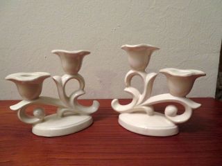 Vintage Pair Victorian Style Ornate Off White Ceramic Candle Holders Japan
