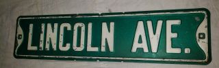 Vintage Lincoln Ave Metal Green And White Street Sign