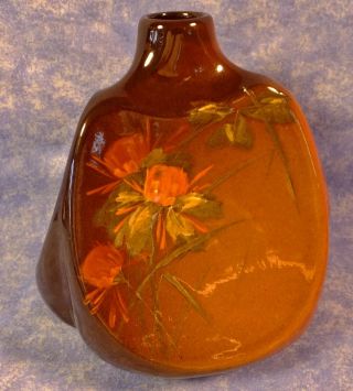 Owens Art Pottery Antique Utopian High Glaze Floral 3 Sided Vase Signed