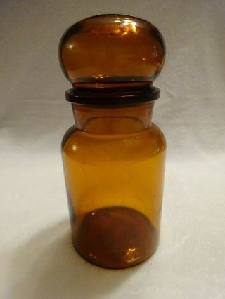 Vintage Amber Brown Apothecary Jar Glass Bubble Lid Belgium