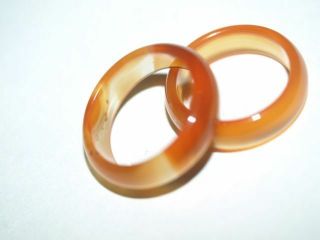 Vintage Chinese Carved Orange Carnelian Gemstone Rings,  8,  Natural Stone
