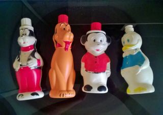 4 Vintage Walt Disney Soaky Bath Toys Goofy Mickey Pluto Donald Duck Colgate