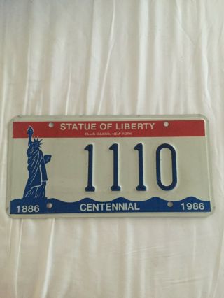 1886 - 1996 Centennial York Statue Of Liberty License Plate