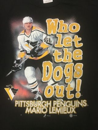 2000 Mario Lemieux Vintage Shirt Pittsburgh Penguins Nhl Who Let The Dogs Out Xl