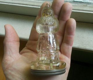 Antique Glass Santa Claus Figural Candy Container Avor Vg 1920s Tin Lid