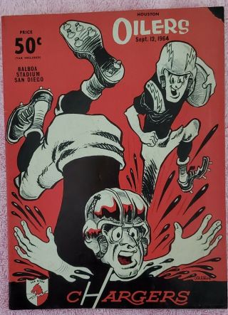 1964 Afl Football Program San Diego Chargers Vs Houston Oilers At Balboa Stadium