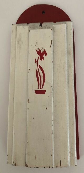 Vintage Red White Floral Nuway Kitchen Wooden Knife Holder Wall Mount 5 Slots