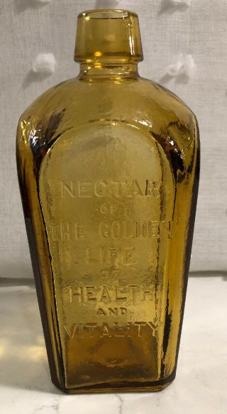 Vintage Glass Bottle Nectar Of The Golden Life Of Health & Vitality Wheaton,  Nj