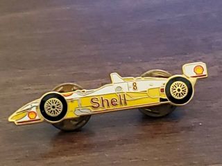 Vintage Shell 8 Race Car Vintage Pin Gold Color