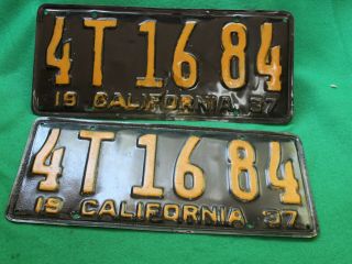 1937 California License Plates Pair Barn Find Hot Rod Rat Rod