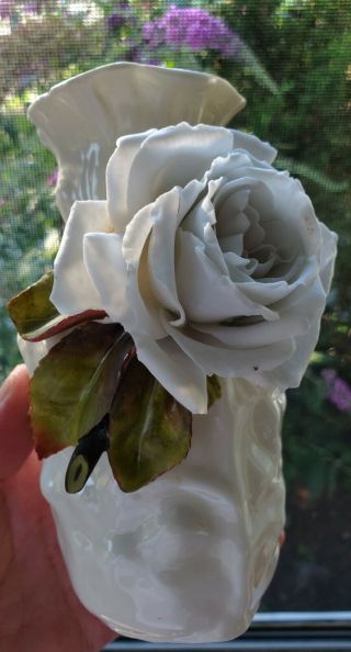Antique Stellmacher Turn Teplitz Vase Austria Applied White Rose Barbotine Style