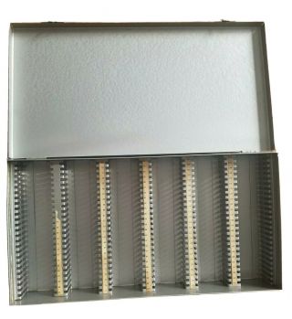 Vintage Atco Metal Slide Storage Box Case Holds 150 35mm Slides Or Coins Detect