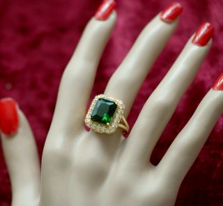 Vintage Art Deco Jewellery Gold Ring Emerald and White Sapphires Antique Jewelry 2