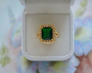 Vintage Art Deco Jewellery Gold Ring Emerald and White Sapphires Antique Jewelry 3
