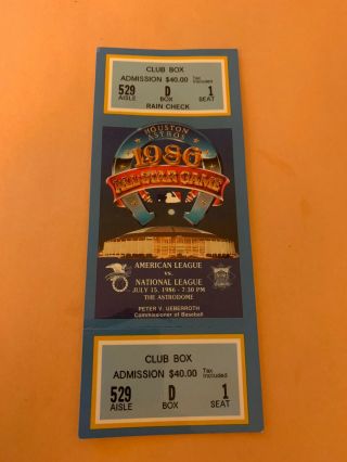 1986 Major League Baseball All Star Game Full Ticket Houston Astrodome Mlb
