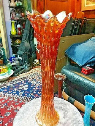 Huge Antique Fenton April Showers/rustic Carnival Glass Marigold Vase 16 3/4 "