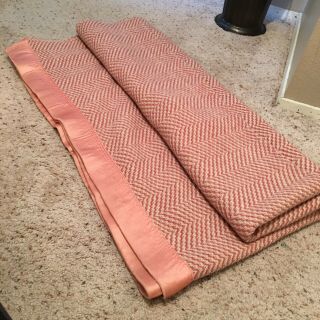 Vintage Salmon Wool Blanket W/satin Trim 81 X 72