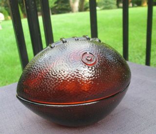 Vintage Anchor Hocking Glass Football Lidded Brown Glass Candy Dish